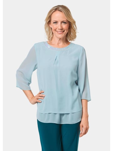 GOLDNER Kurzgröße:  Luftige Chiffonbluse mit Pailletten in blautürkis