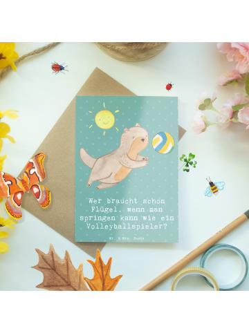 Mr. & Mrs. Panda Grußkarte Volleyball Sprung mit Spruch in Meeresbrise