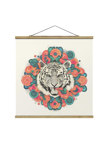 WALLART Stoffbild - L. Graves - Illustration Tiger Mandala Paisley in Rosa