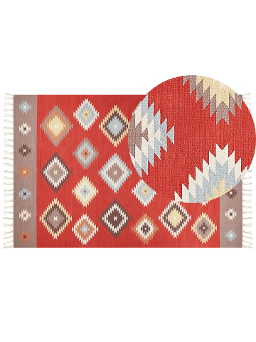 Beliani Kelim LORUT in Bunt/Rot/Braun - (W) 200 x (L) 300 cm