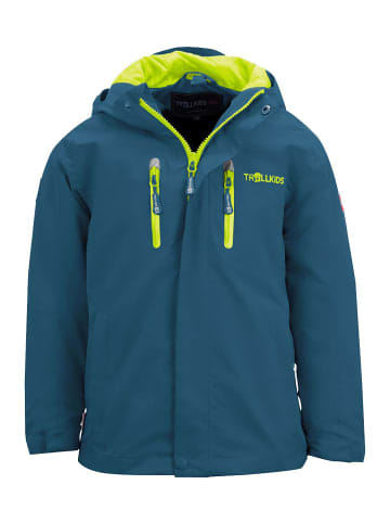 Trollkids Wetterschutzjacke "Sognefjord PRO" in Petrolgrün/Lime