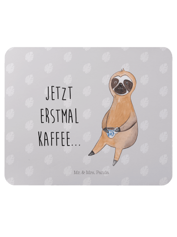 Mr. & Mrs. Panda Mauspad Faultier Kaffee mit Spruch in Grau Pastell
