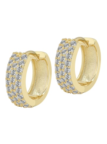 Adeliás Damen Ohrringe – Klappcreole aus 925 Silber mit Zirkonia in gold