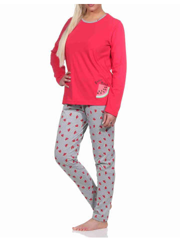 NORMANN Schlafanzug lang Melone Pyjamahose allover - 77376 in pink