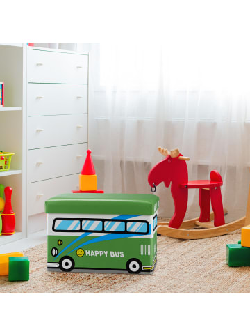 relaxdays Spielzeugkiste Happy Bus in Grün - (B)48 x (H)32 x (T)32 cm