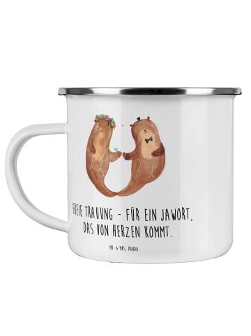 Mr. & Mrs. Panda Camping Emaille Tasse Freie Trauung Jawort mit ... in Weiß