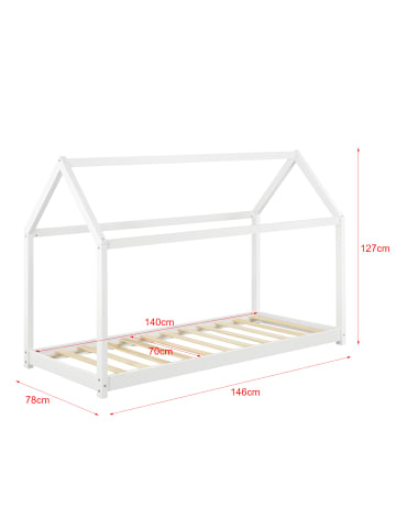 en.casa Kinderbett Netstal mit Matratze in Weiß (L)140cm (B)70cm