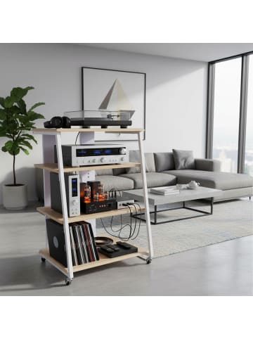 relaxdays Hifi Rack in Natur/ Weiß - (B)61 x (H)78 x (T)52 cm