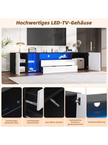 ABRIHOME TV Stand schrank für 75 Zoll mit LED und Schubladen Schränken 180x40x45 cm 