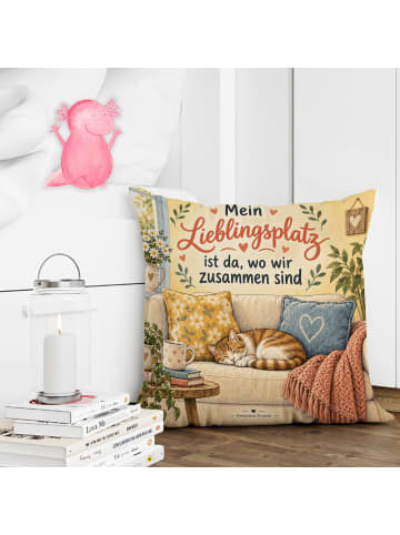 Mr. & Mrs. Panda Kuschelkissen Katze nostalgisch Design mit Spruch in Weiß