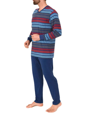 NORMANN Normann Schlafanzug lang Bündchen Streifen in rot