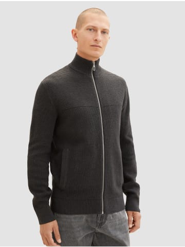 Tom Tailor CARDIGAN Feinstrick Pullover Weicher Ripp Sweater in Dunkelgrau
