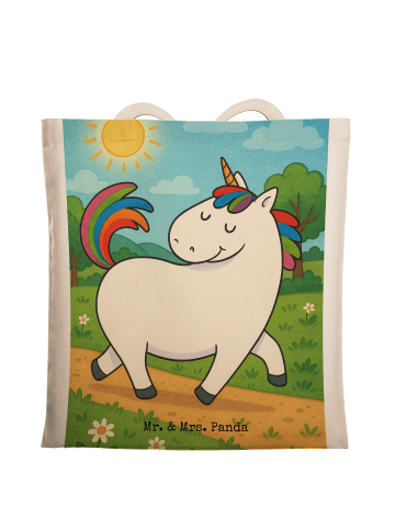 Mr. & Mrs. Panda Henkeltasche Einhorn Stolzieren Design ohne Spruch in Weiß