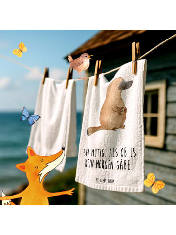 Mr. & Mrs. Panda Handtuch Gäste-WC Schnabeltier Mut mit Spruch in Weiß