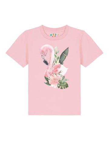 wat? Apparel T-Shirt Flamingo mit Blumen in Rosa
