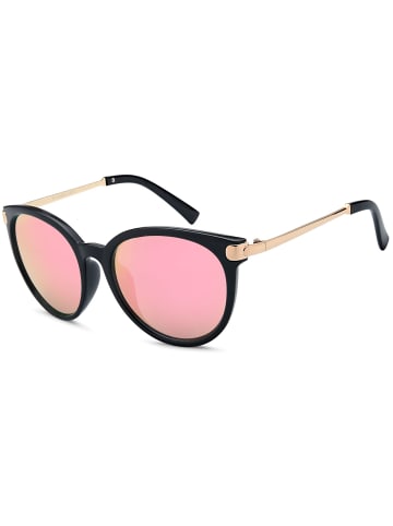 styleBREAKER Cateye Sonnenbrille in Schwarz-Gold / Pink verspiegelt