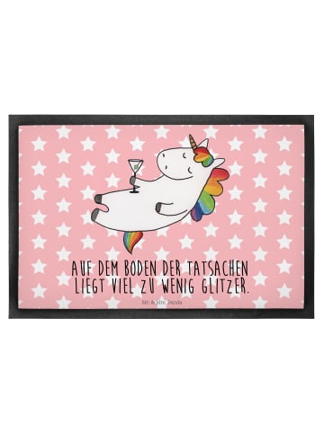 Mr. & Mrs. Panda Fussmatte Einhorn Blümchentail mit Spruch in Rot Pastell