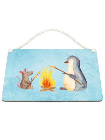 Mr. & Mrs. Panda Schild Pinguin Lagerfeuer ohne Spruch in Eisblau