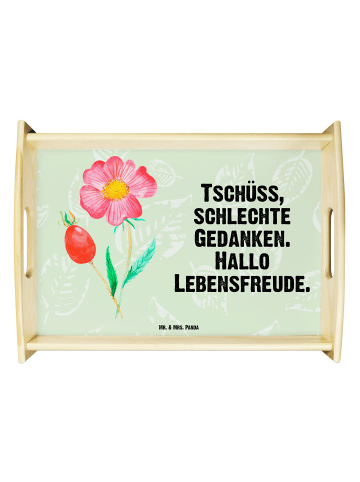 Mr. & Mrs. Panda Serviertablett Blume HageRundunge mit Spruch in Blattgrün