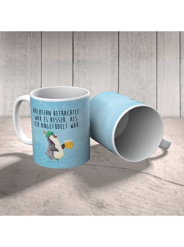 Mr. & Mrs. Panda Mehrwegbecher Pinguin Bier mit Spruch in Eisblau