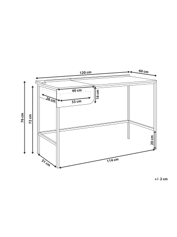 Beliani Schreibtisch OCATE in Weiß/Braun - (W) 120 x (H) 76 x (L) 60 cm
