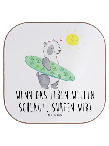 Mr. & Mrs. Panda Glasuntersetzer Sommer Wellen Surf mit Spruch in Weiß