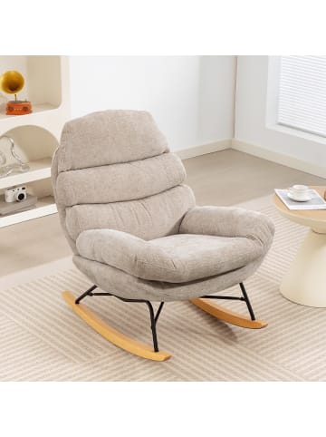 HOMCOM Schaukelstuhl-103L x 80B x 91H cm-Cremeweiß