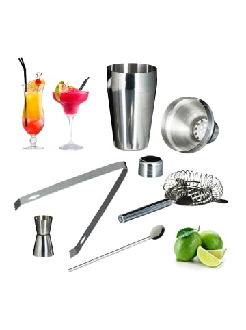 relaxdays 8x Cocktailset 5-teilig in Silber