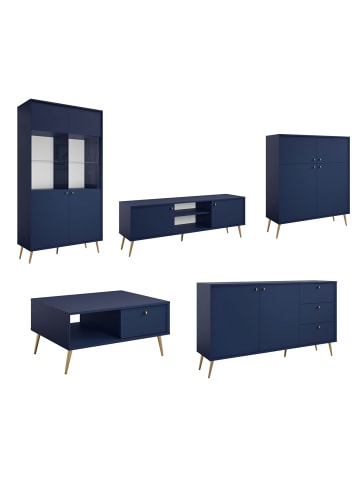 Feldmann-Wohnen Wohnzimmer-Set 5-teilig Rose marineblau 522,5 / 66 / 191cm