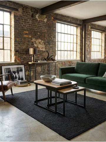 KADIMA DESIGN Couchtisch Hell 2er-Set | Mango Massiv, Industrial, Metallbeine Schwarz in Braun