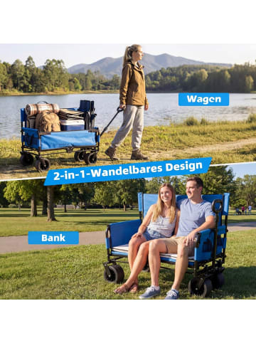 COSTWAY 2 in 1 Bollerwagen faltbar mit Sitzbank in Blau