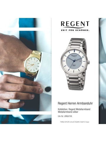Regent Armbanduhr-Analog silber groß (ca. 40mm) Regent Metallarmband