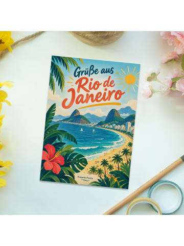 Grußkarte Küste farbenfroh Design mit Spruch in Weiß