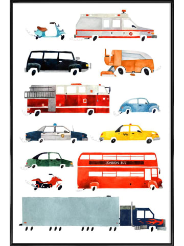 Juniqe Poster in Kunststoffrahmen "Cars and Lorries" in Bunt