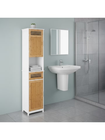 relaxdays Badschrank in Weiß/Braun - (B)39 x (H)180 x (T)30 cm