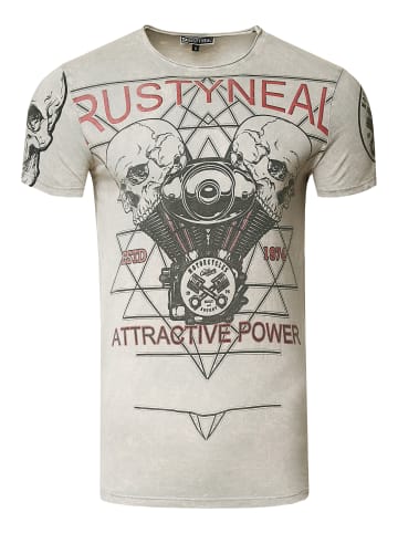 Rusty Neal Rocker T-Shirt Light Washed mit Skull-Print in Grau