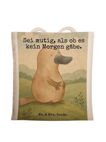 Mr. & Mrs. Panda Shopper Schnabeltier Mut Design mit Spruch in Weiß