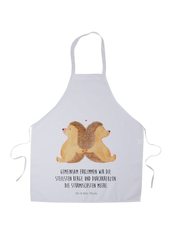Mr. & Mrs. Panda Schürze Igel händchenhaltend mit Spruch in Weiß