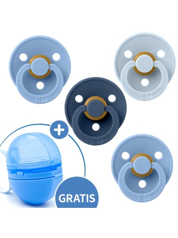 BIBS 5-tlg. Schnuller-Set - 4 Latex-Schnuller Colour 0-6 in blau