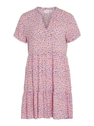 Vila Lockeres Sommer Dress Stufen-Look Volant Kleid mit V-Neck in Rosa