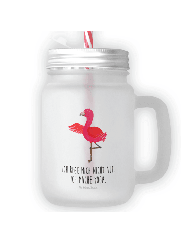 Mr. & Mrs. Panda Limonadenglas Flamingo Yoga mit Spruch in Transparent
