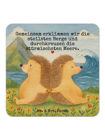 Mr. & Mrs. Panda Bierdeckel Igel händchenhaltend Design mit Spruch in Weiß