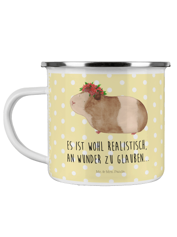 Mr. & Mrs. Panda Emaille Tasse Meerschweinchen Weisheit mit Spruch in Gelb Pastell