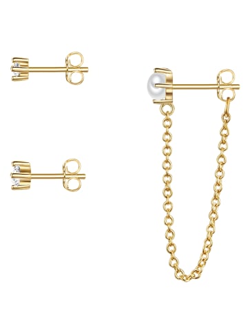 Glanzstücke München Ohrstecker aus Sterling Silber mit Zirkonia und Süßwasser-Zuchtperle in gelbgold