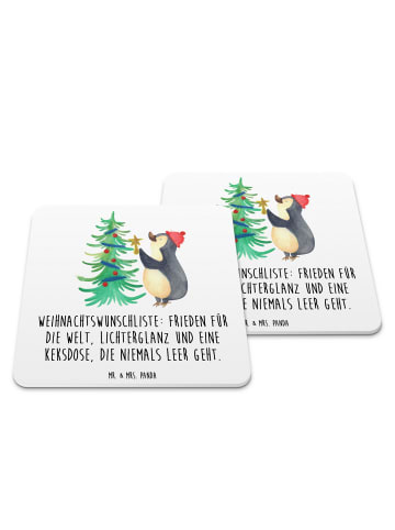 Mr. & Mrs. Panda Untersetzer Pinguin Weihnachtsbaum mit Spruch in Weiß