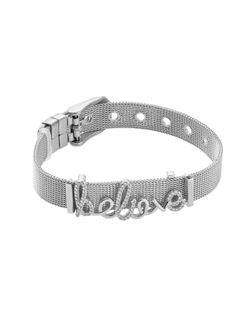 Steel_Art Mesh Armkette für Frauen Mesh Armband Believe poliert in Silberfarben Poliert