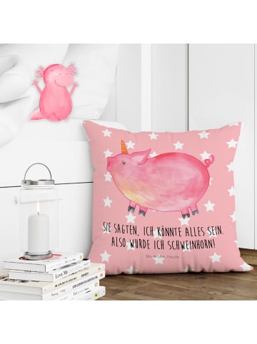 Mr. & Mrs. Panda Kissen 40x40 Einhorn Schwein mit Spruch in Rot Pastell