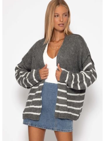SASSYCLASSY Gestreifter Cardigan mit Außennähten in Dunkelgrau