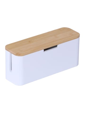 relaxdays Kabelbox in Natur/ Weiß - (B)34 x (H)14,5 x (T)13,5 cm