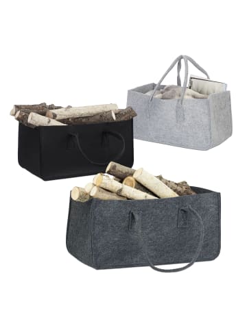 relaxdays 3x Filzkörbe in Schwarz/ Grau/ Anthrazit - (B)25 x (H)25 x (T)50 cm